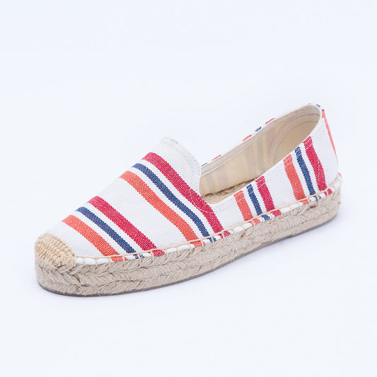 Women's Creative Colorful Striped Linen Breathable Fisherman Canvas Shoes
