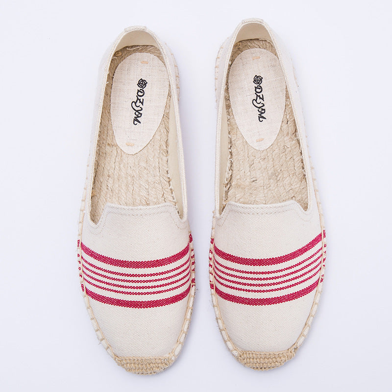 Women's Striped Breathable Hemp Bottom Fisherman Cotton Canvas Shoes