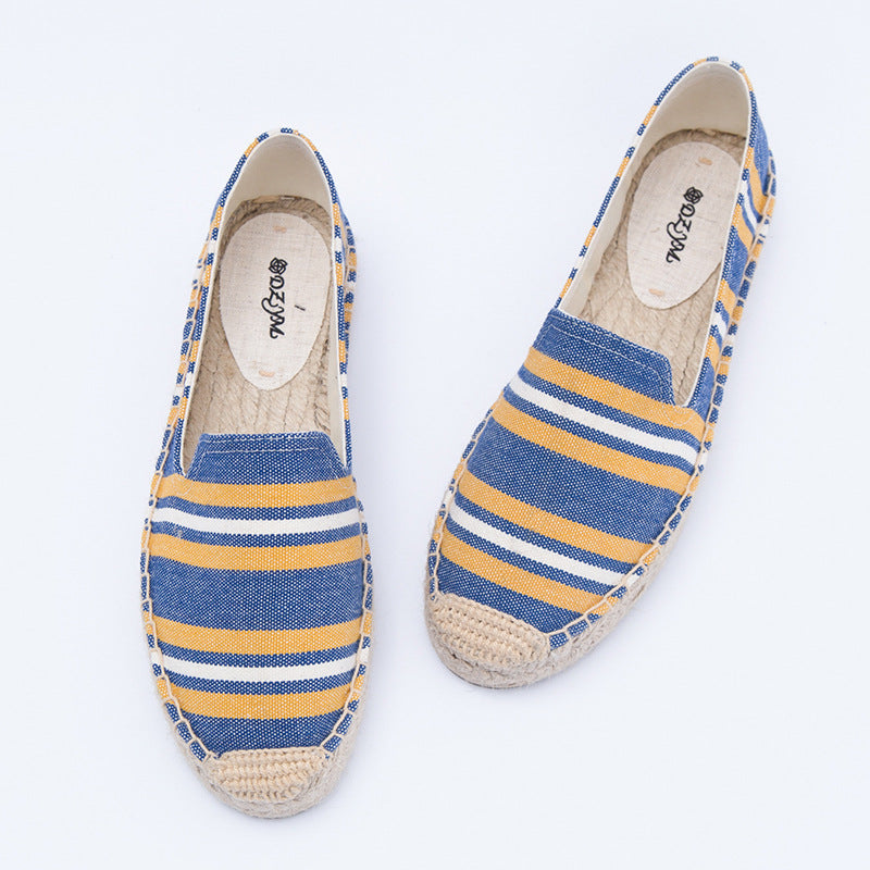Women's Creative Colorful Striped Linen Breathable Fisherman Canvas Shoes