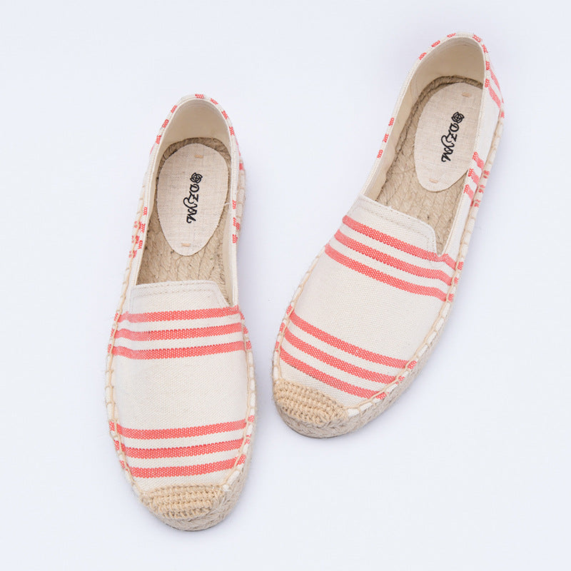 Women's Creative Colorful Striped Linen Breathable Fisherman Canvas Shoes