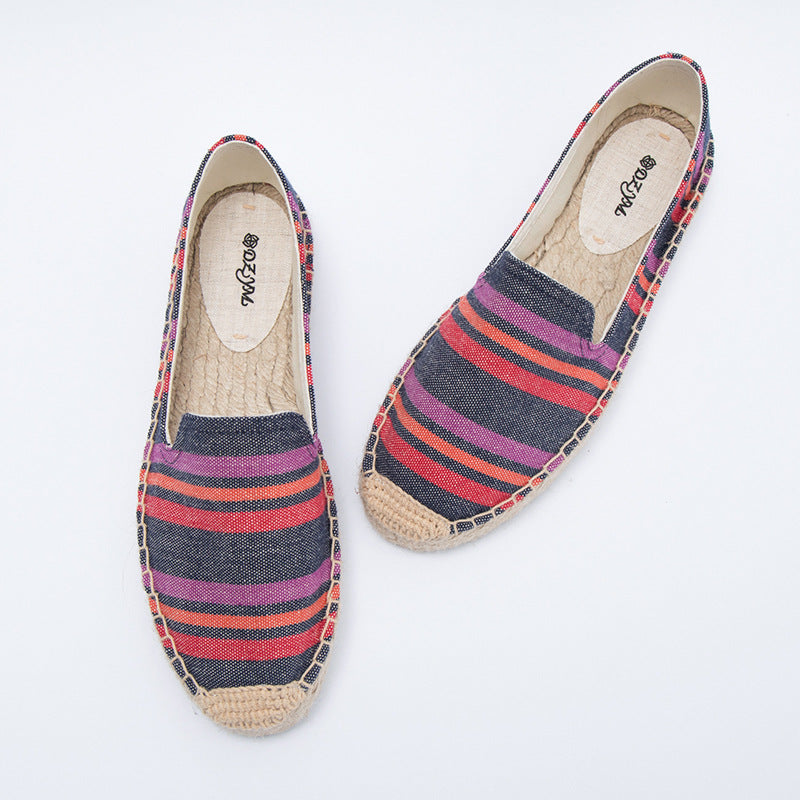 Women's Creative Colorful Striped Linen Breathable Fisherman Canvas Shoes
