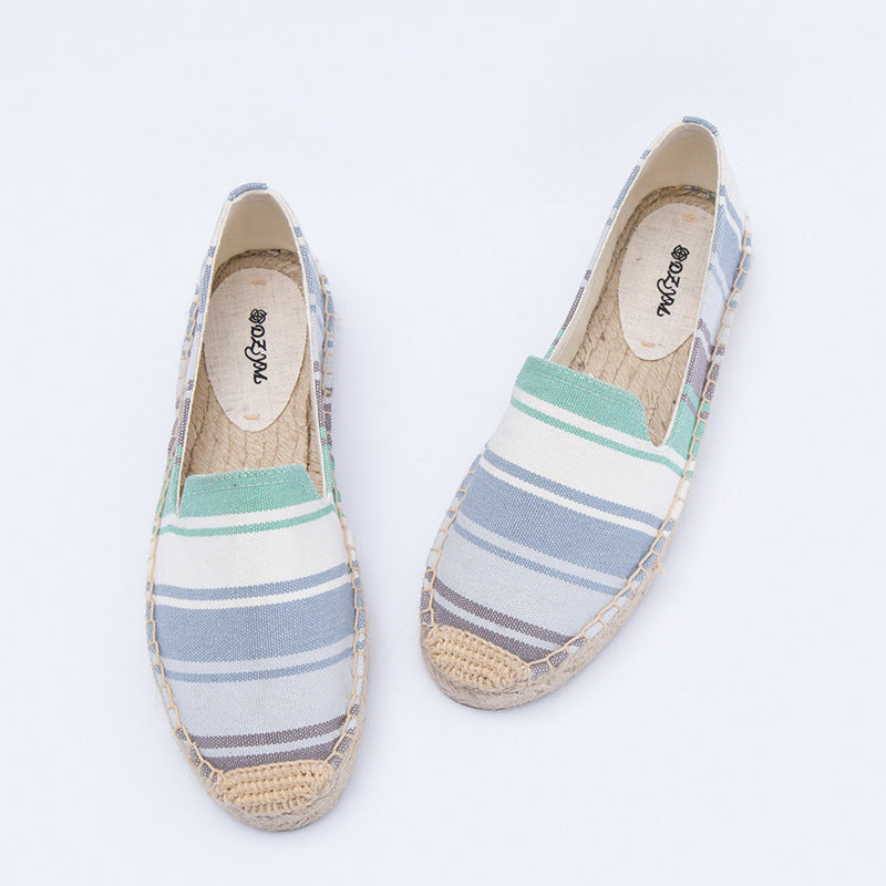 Women's Creative Colorful Striped Linen Breathable Fisherman Canvas Shoes