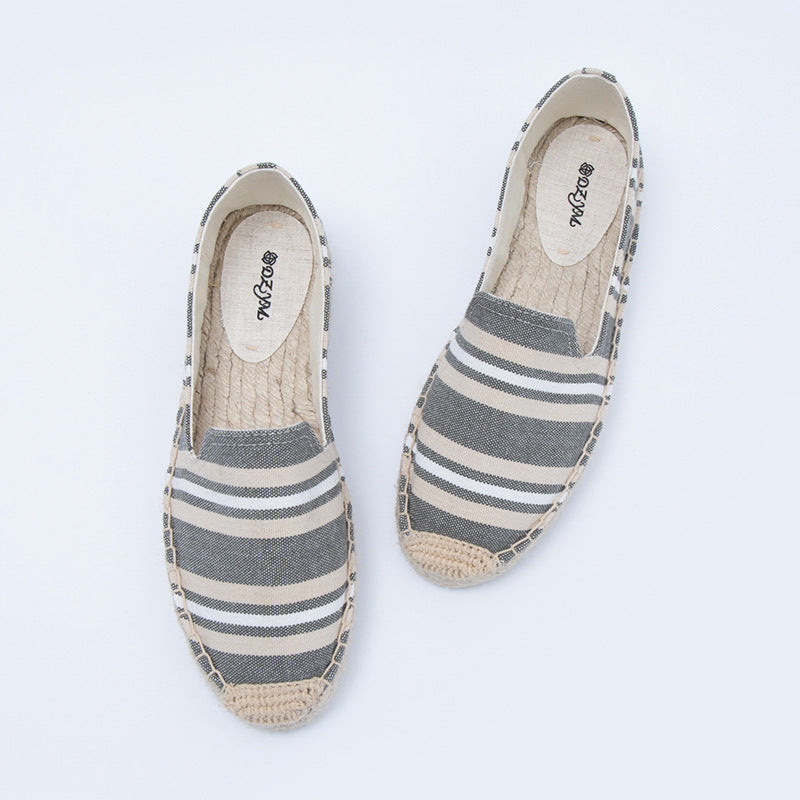 Women's Creative Colorful Striped Linen Breathable Fisherman Canvas Shoes