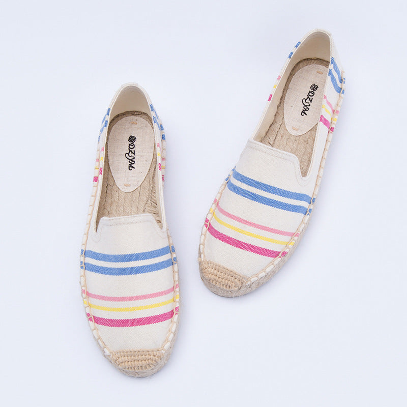 Women's Creative Colorful Striped Linen Breathable Fisherman Canvas Shoes