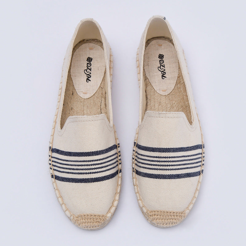 Women's Striped Breathable Hemp Bottom Fisherman Cotton Canvas Shoes