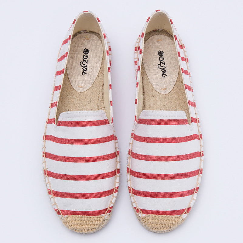 Women's Striped Breathable Hemp Bottom Fisherman Cotton Canvas Shoes