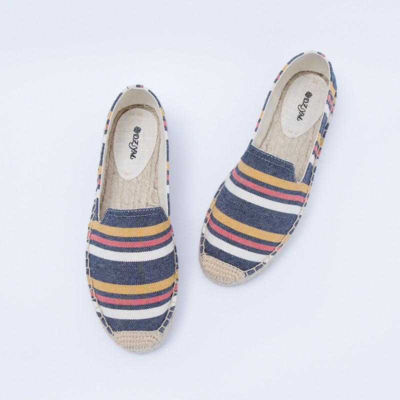 Women's Creative Colorful Striped Linen Breathable Fisherman Canvas Shoes