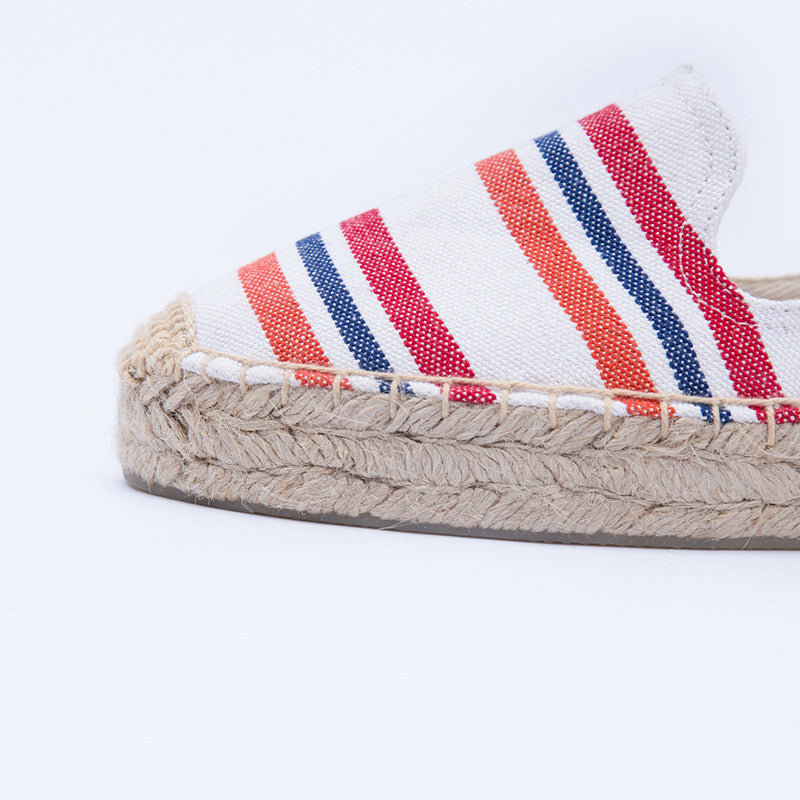 Women's Creative Colorful Striped Linen Breathable Fisherman Canvas Shoes