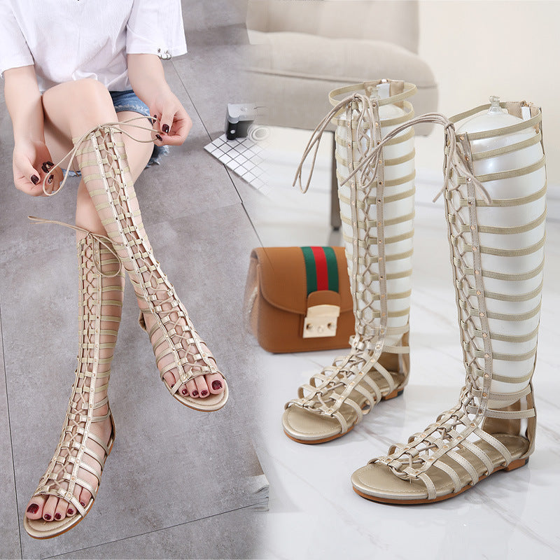 Roman Plaid Cutout Elastic Band Back Sandals