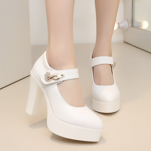 Women's Plus Size Spring High Pumps Chunky Round Toe Women's Shoes