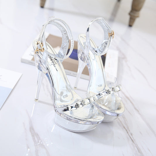 Women's Super High Peep Toe With Sier Heels