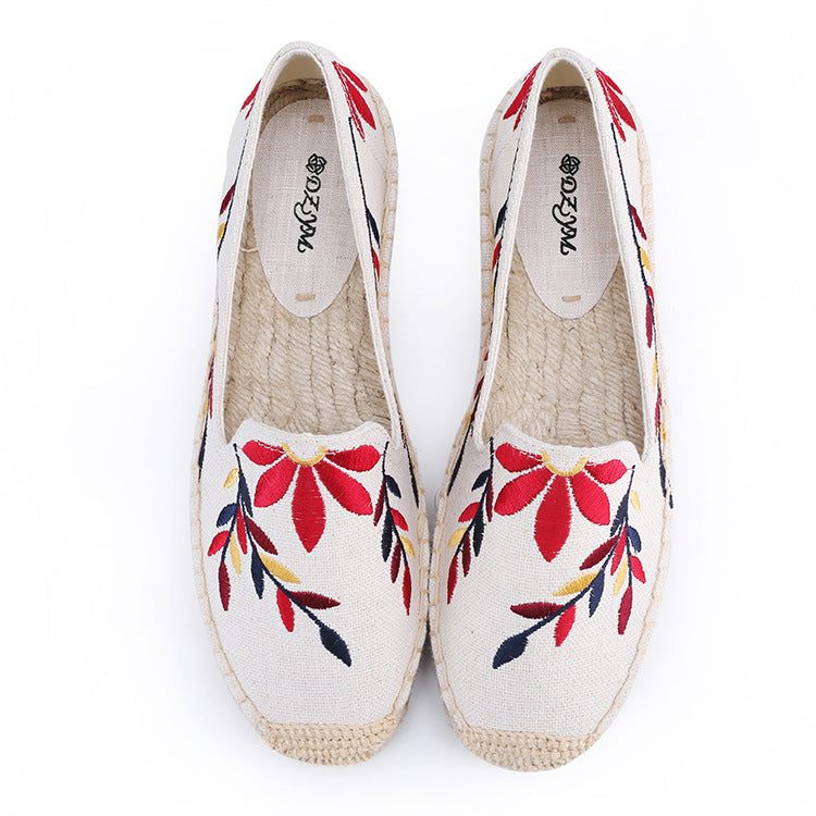 Women's Linen Stitching Flower Fisherman Breathable Straw Canvas Shoes