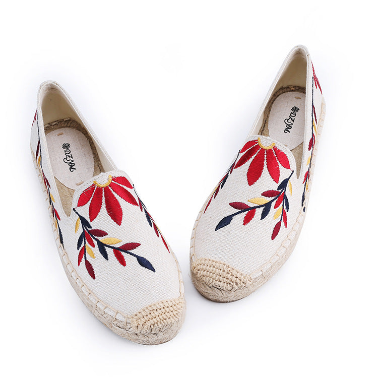 Women's Linen Stitching Flower Fisherman Breathable Straw Canvas Shoes