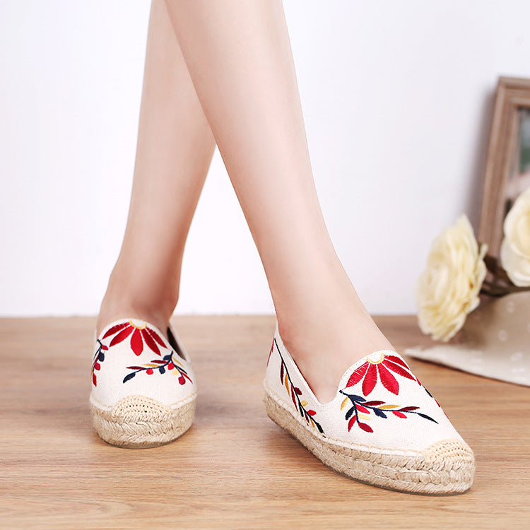 Women's Linen Stitching Flower Fisherman Breathable Straw Canvas Shoes