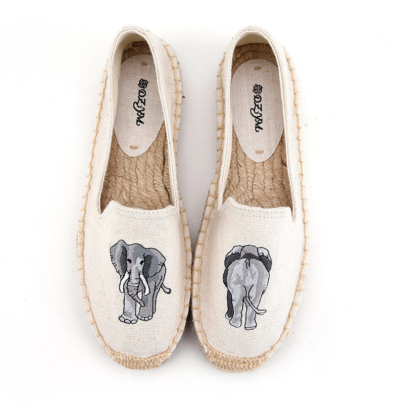 Women's Linen Stitching Flower Fisherman Breathable Straw Canvas Shoes