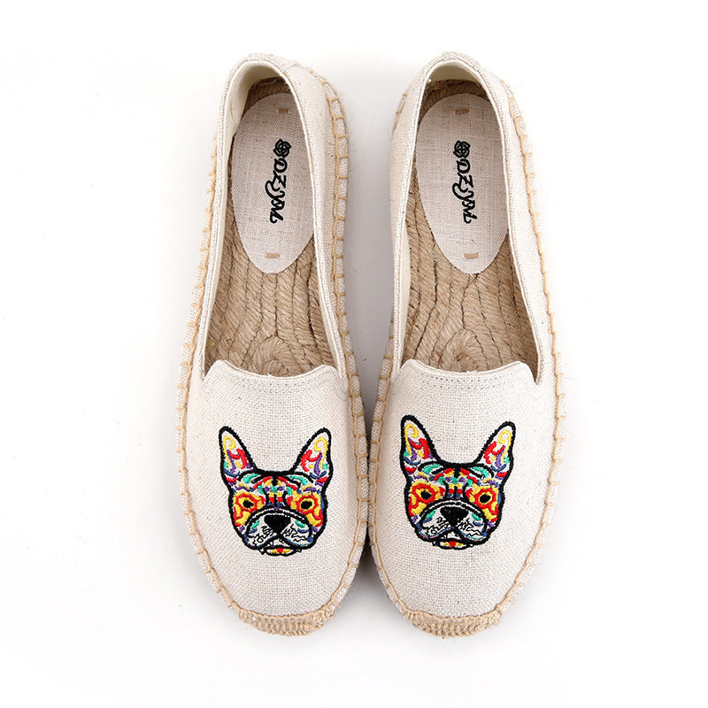 Women's Linen Stitching Flower Fisherman Breathable Straw Canvas Shoes