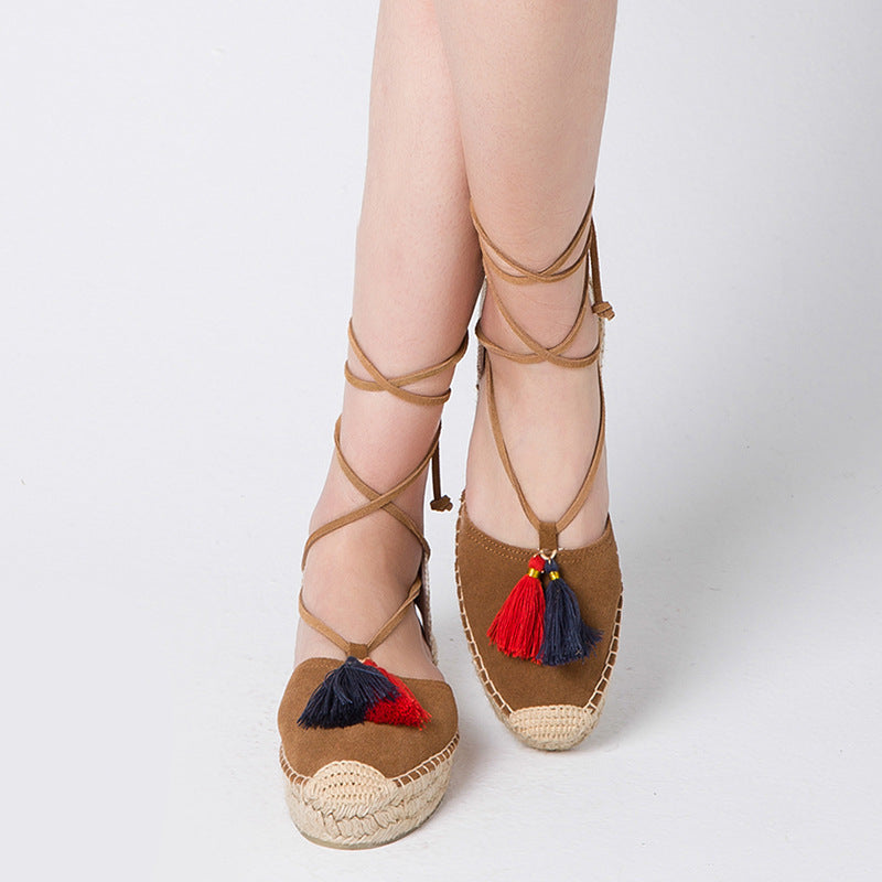 Women's Flat Round Toe Veet Skin Cross Men's Shoes