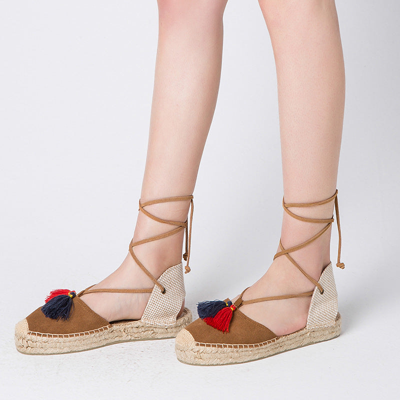 Women's Flat Round Toe Veet Skin Cross Men's Shoes