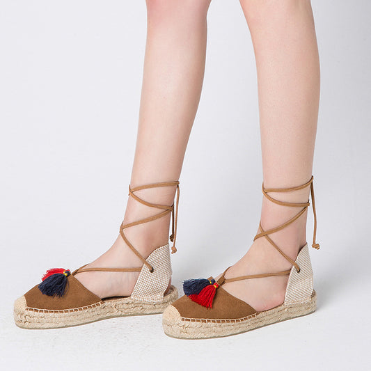 Women's Flat Round Toe Veet Skin Cross Men's Shoes