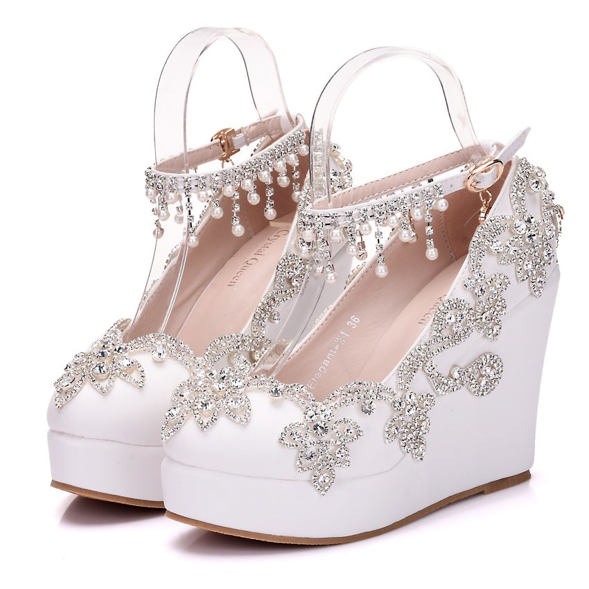 Women's Beaded Tassel Wristband Wedge Plus Size Casual Shoes