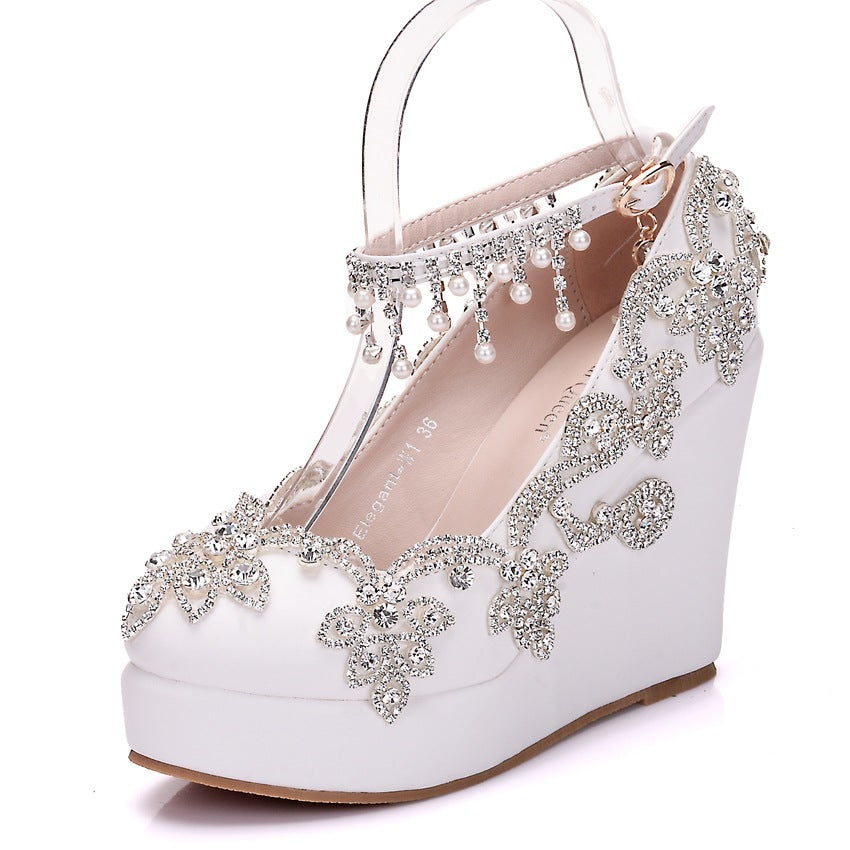 Women's Beaded Tassel Wristband Wedge Plus Size Casual Shoes