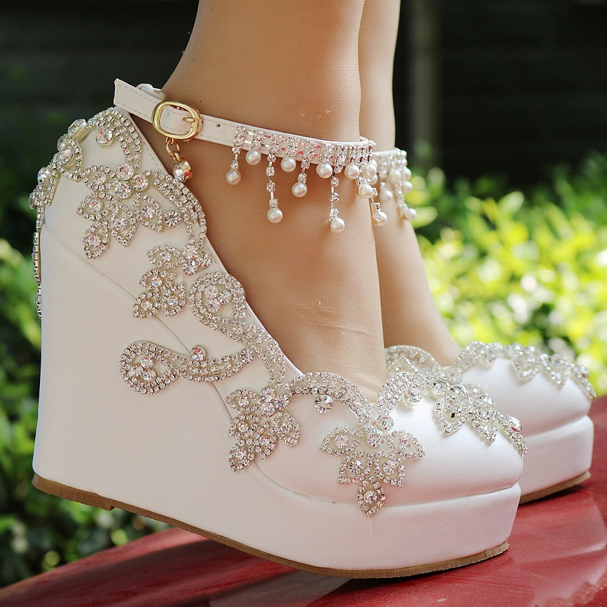 Women's Beaded Tassel Wristband Wedge Plus Size Casual Shoes