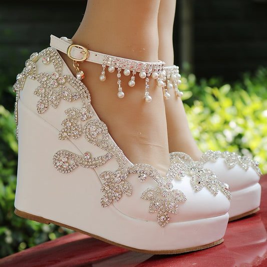 Women's Beaded Tassel Wristband Wedge Plus Size Casual Shoes