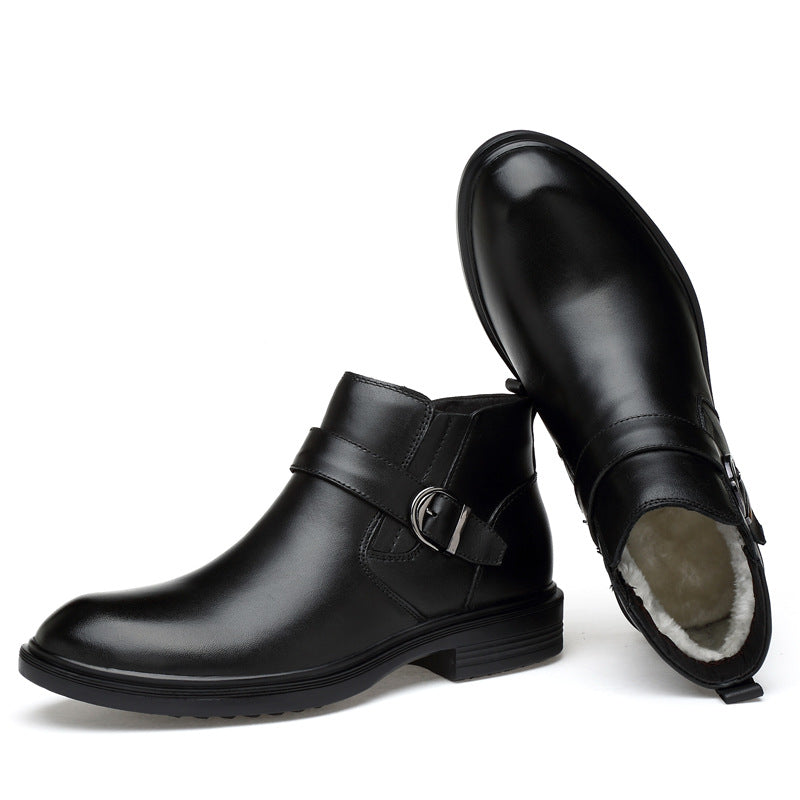 Men's Cowhide Plus Size Pointed Toe Chunky Boots