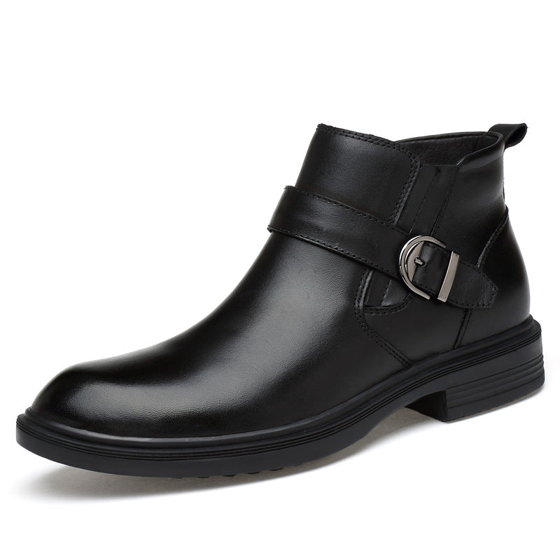 Men's Cowhide Plus Size Pointed Toe Chunky Boots
