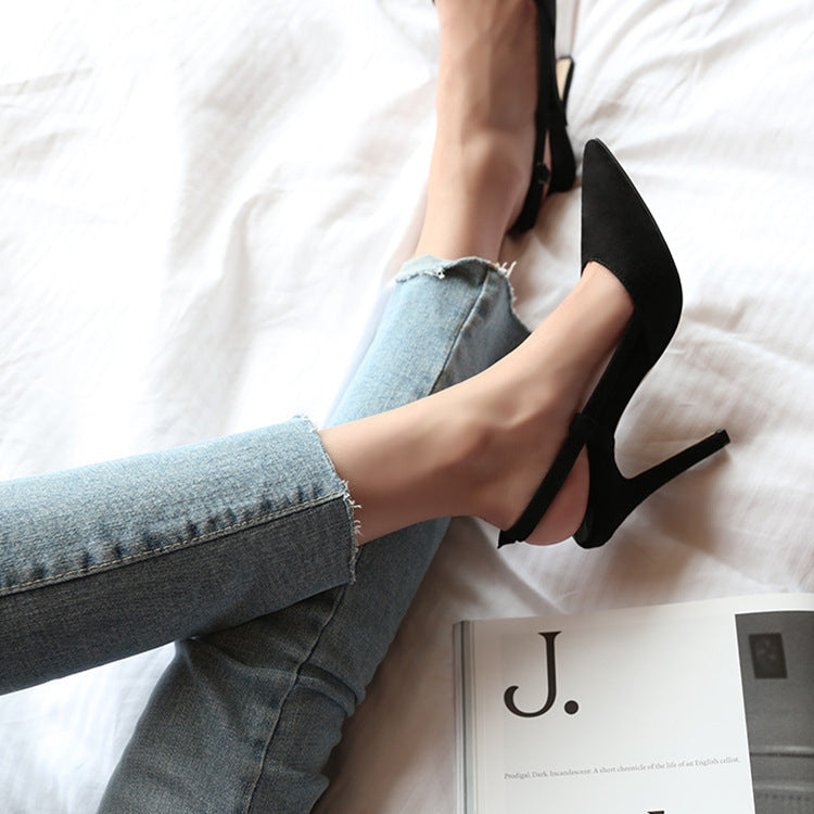 Women's Suede Stiletto Korean Fashionable Hollow Closed Toe Sexy Heels
