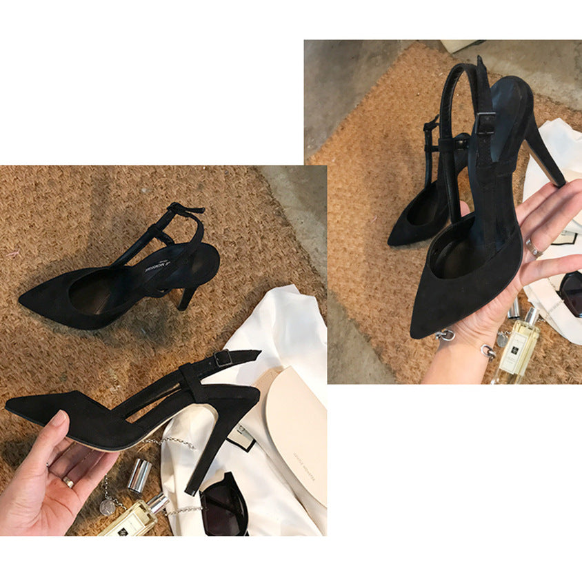 Women's Suede Stiletto Korean Fashionable Hollow Closed Toe Sexy Heels