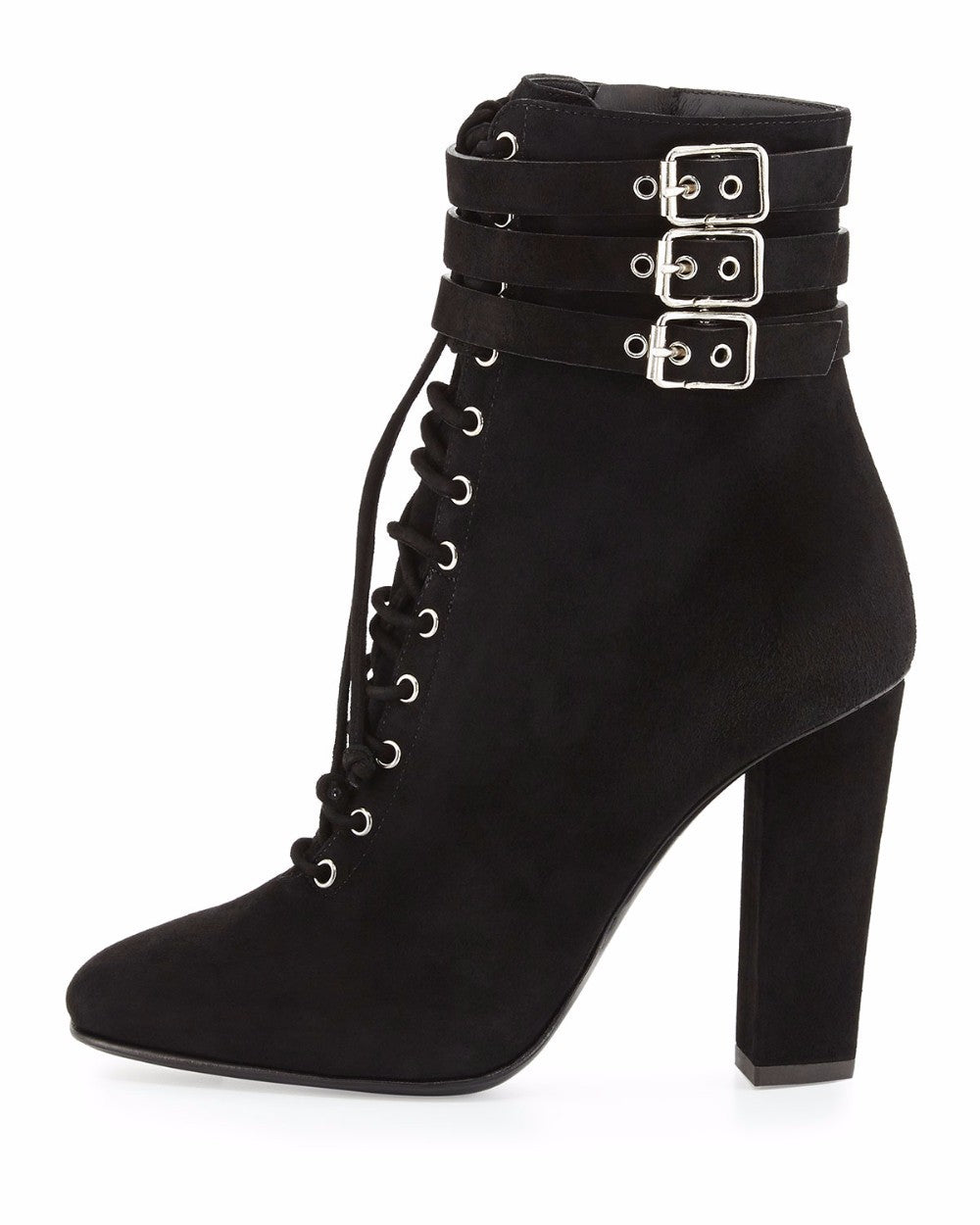 Women's Black High-heeled Ankle Plus Size Chunky Boots
