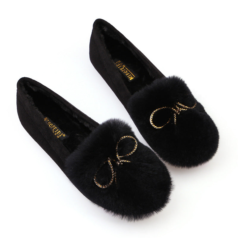 Women's Autumn Shallow Mouth Rex Rabbit Fur Sweet Plus Size Casual Shoes