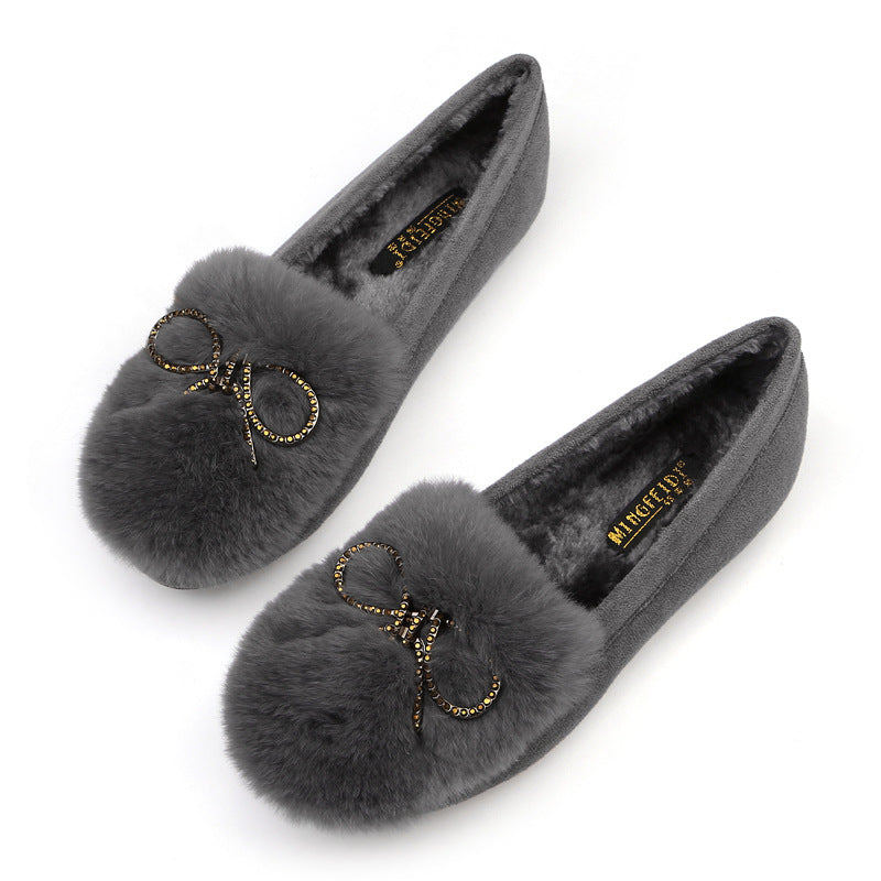 Women's Autumn Shallow Mouth Rex Rabbit Fur Sweet Plus Size Casual Shoes