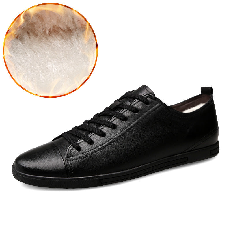 Men's Hollow Woolen Cotton Cowhide Soft Bottom Breathable Low Men's Shoes