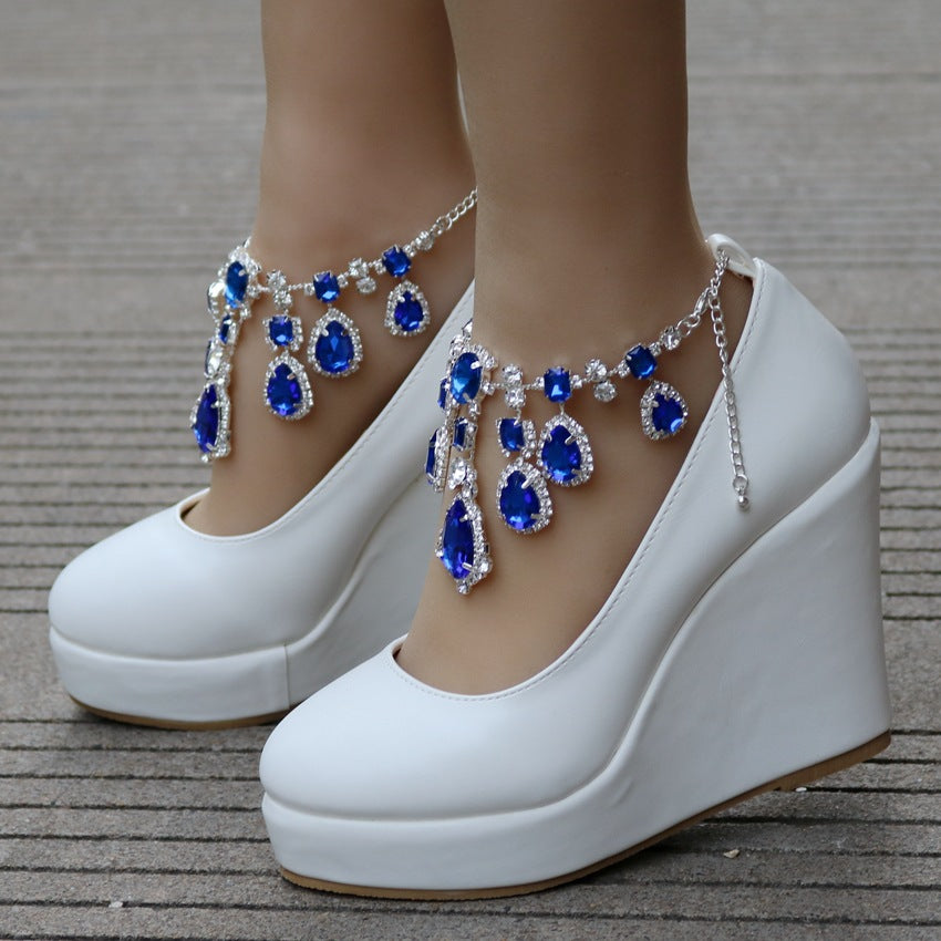 Women's Wedge Large Size Rhinestone Chain Wedding Casual Shoes