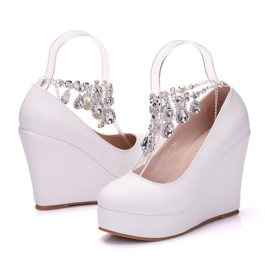 Women's Wedge Large Size Rhinestone Chain Wedding Casual Shoes