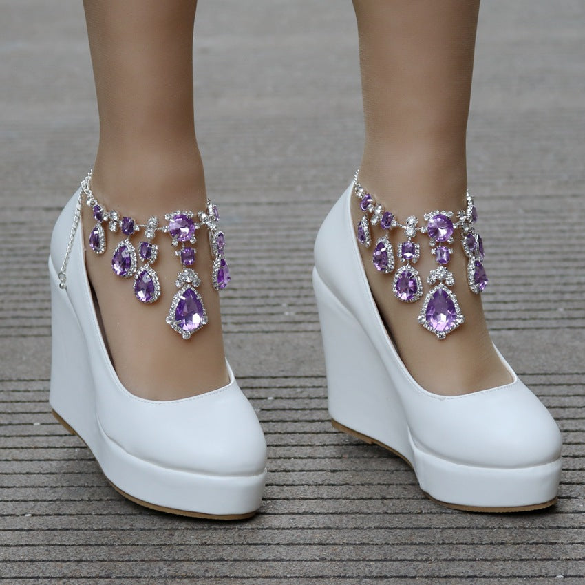 Women's Wedge Large Size Rhinestone Chain Wedding Casual Shoes