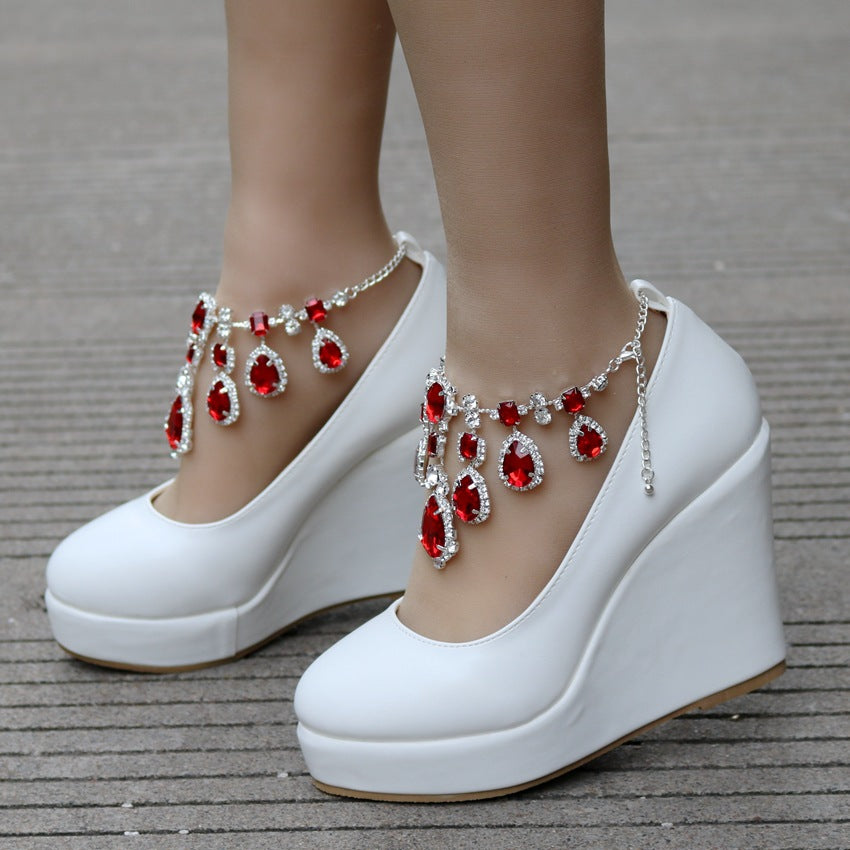 Women's Wedge Large Size Rhinestone Chain Wedding Casual Shoes