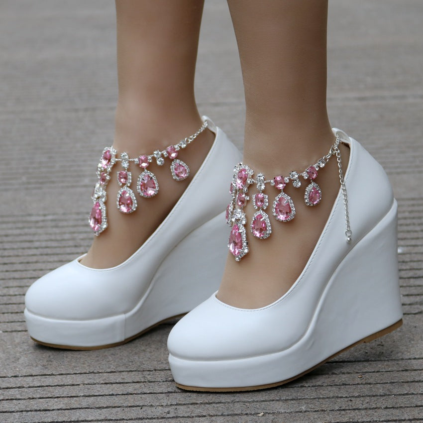 Women's Wedge Large Size Rhinestone Chain Wedding Casual Shoes