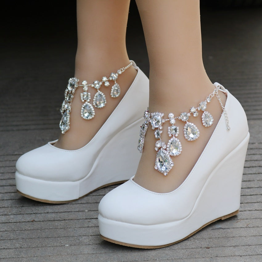 Women's Wedge Large Size Rhinestone Chain Wedding Casual Shoes