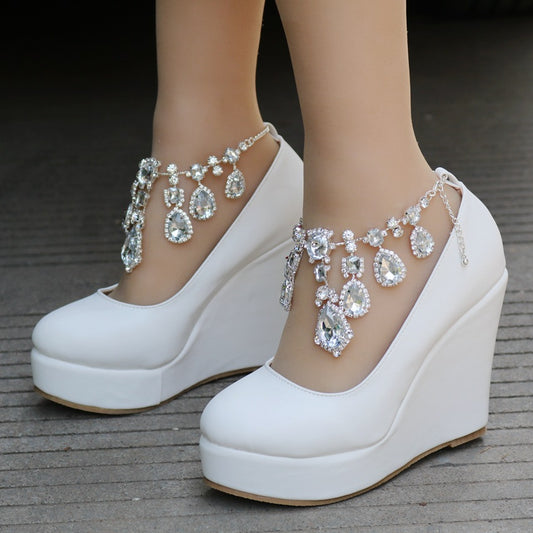 Women's Wedge Large Size Rhinestone Chain Wedding Casual Shoes