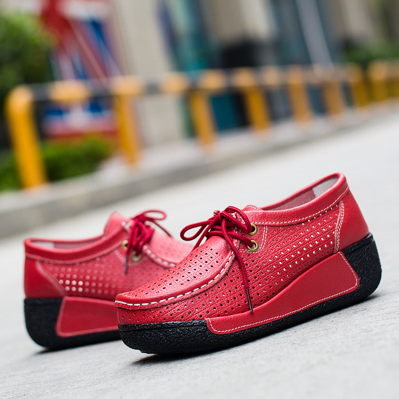 Women's Spring Hole Platform White Rocking Muffin Casual Shoes