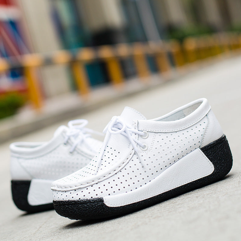 Women's Spring Hole Platform White Rocking Muffin Casual Shoes