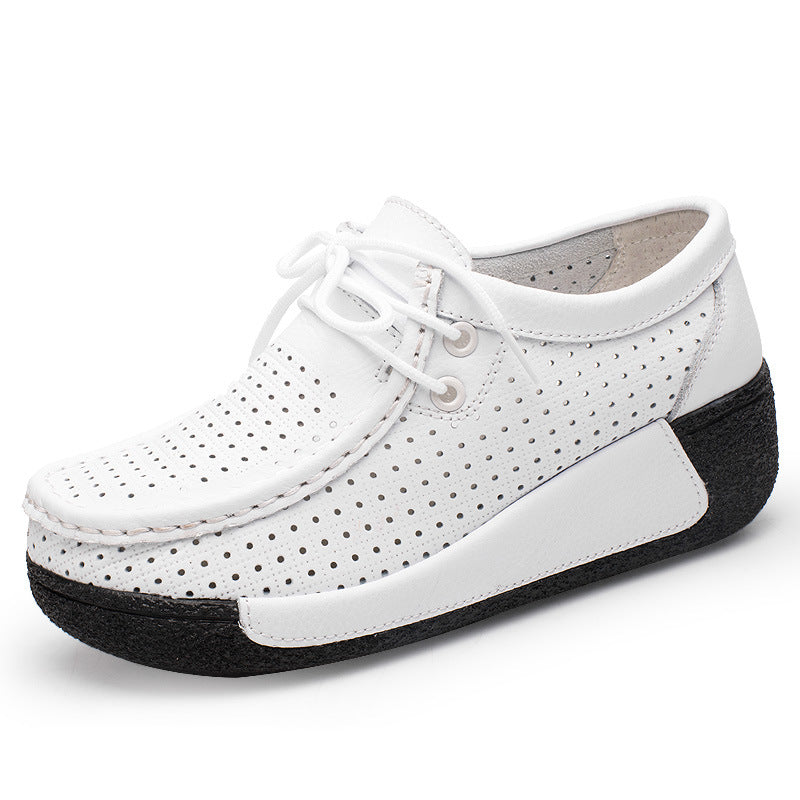 Women's Spring Hole Platform White Rocking Muffin Casual Shoes