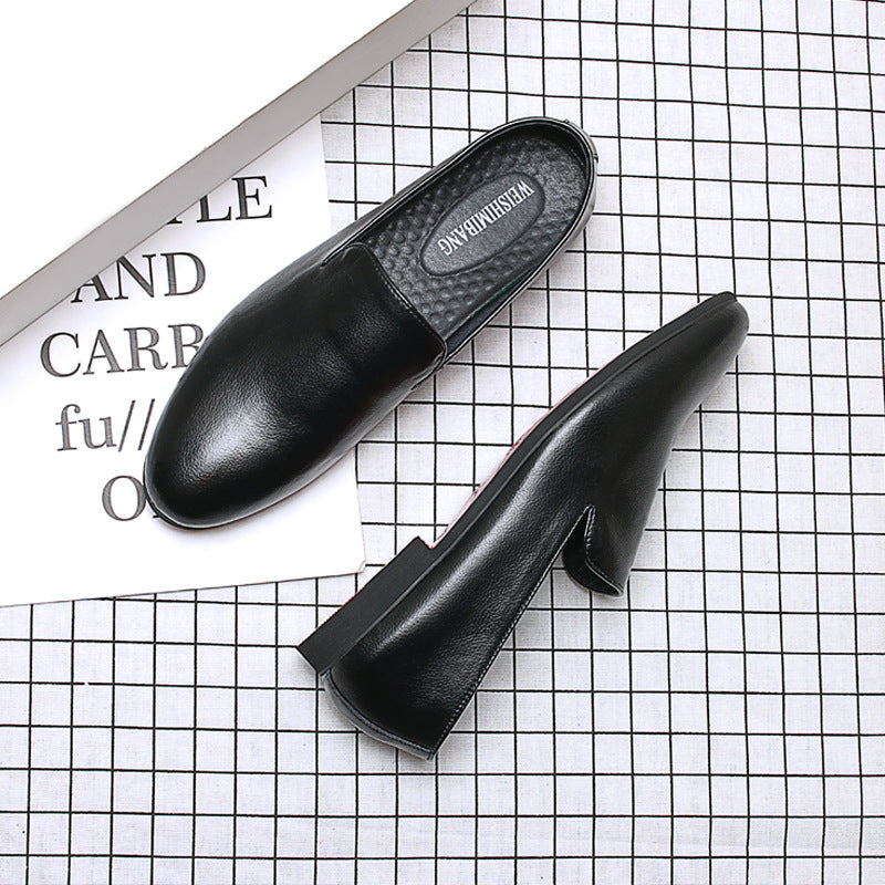 Men's Summer British Pointed Toe Black Foot Covering Casual Shoes