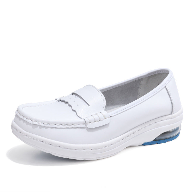 Women's & Men's Cowhide Nurse Air Cushion Soft Bottom White Hospital Commuter Casual Shoes