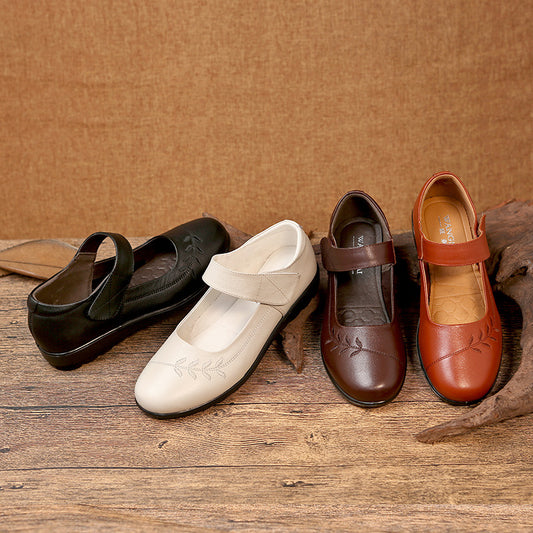Women's Spring Round Head Genuine Middle Old Mother Women's Shoes