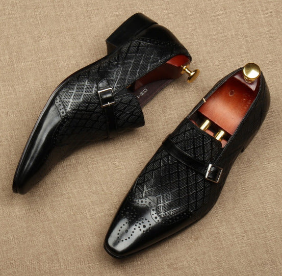 Men's Summer Pointed Toe Brogue Business Male Leather Shoes