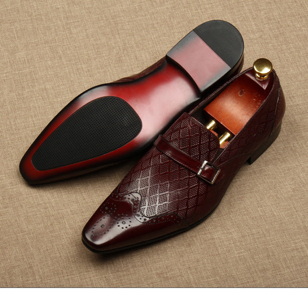 Men's Summer Pointed Toe Brogue Business Male Leather Shoes